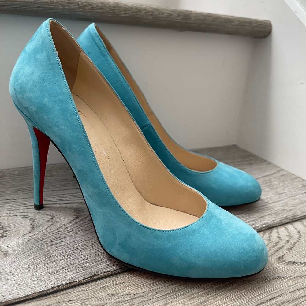 Christian Louboutin Baby Blue Suede round Toe High Heels Shoes 37 7 - Picture 14 of 14